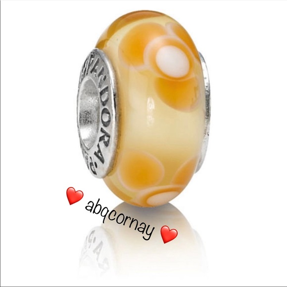 EUC Pandora 790645 Sterling Silver Pale Orange Flowers for You Murano Glass Bead - Picture 1 of 7